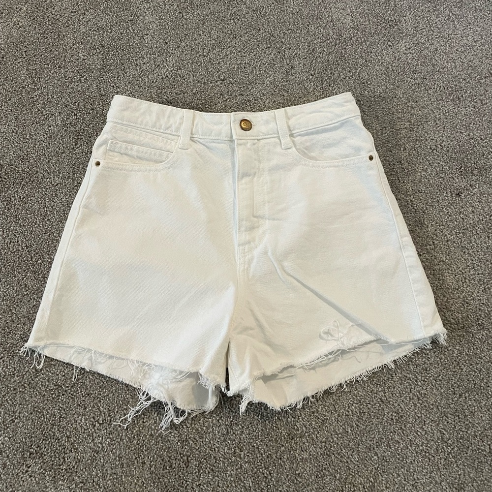 High Waisted White Denim Cut Off Shorts
